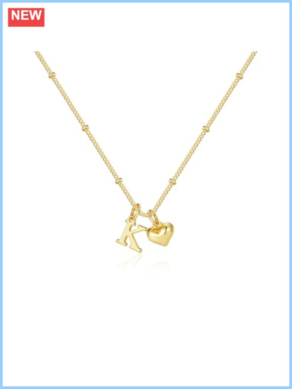 14K Gold Plated Heart Initial Necklace Women Dainty Pendant Jewelry Gift